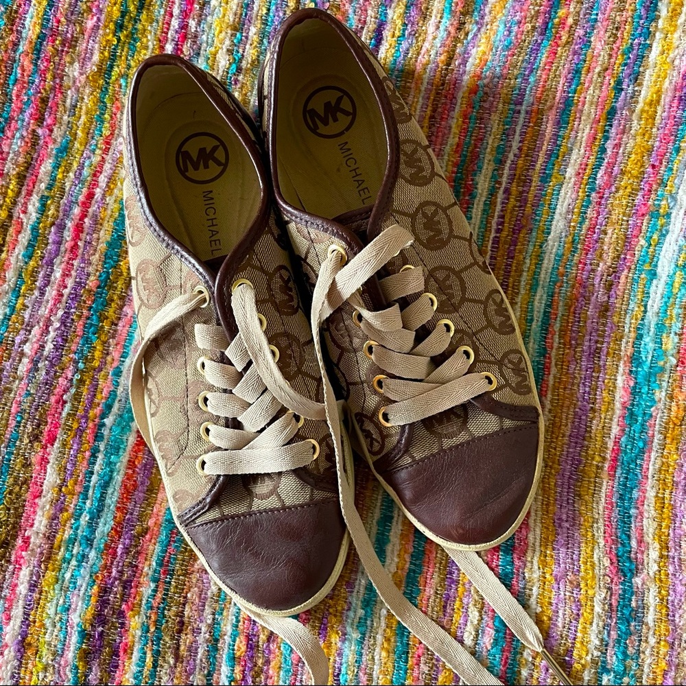 Michael Kors Sneakers with Logo Print Brown & Gold Size 7.5